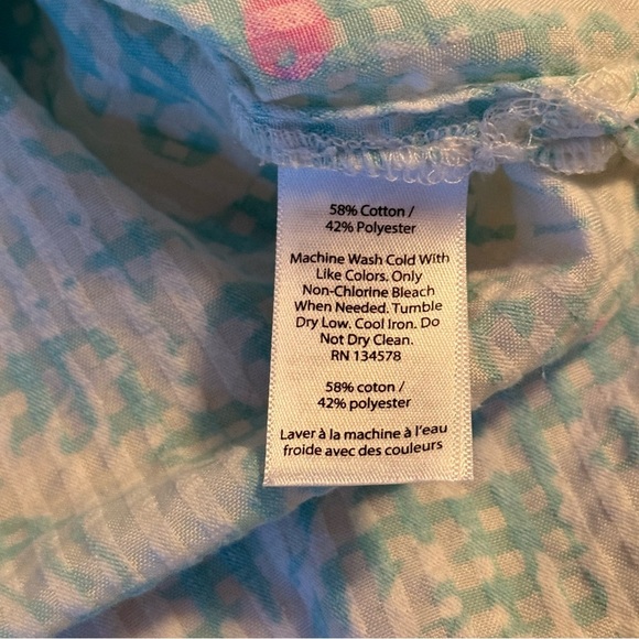 Vineyard Vines Girls Size L (14) Fish Print Seersucker 3/4 Sleeve Tunic Top - Picture 5 of 9